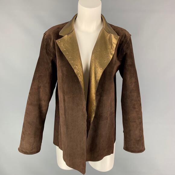 YVES SAINT LAURENT by TOM FORD Size L Gold & Brown Leather Reversible Jacket - Picture 5 of 5